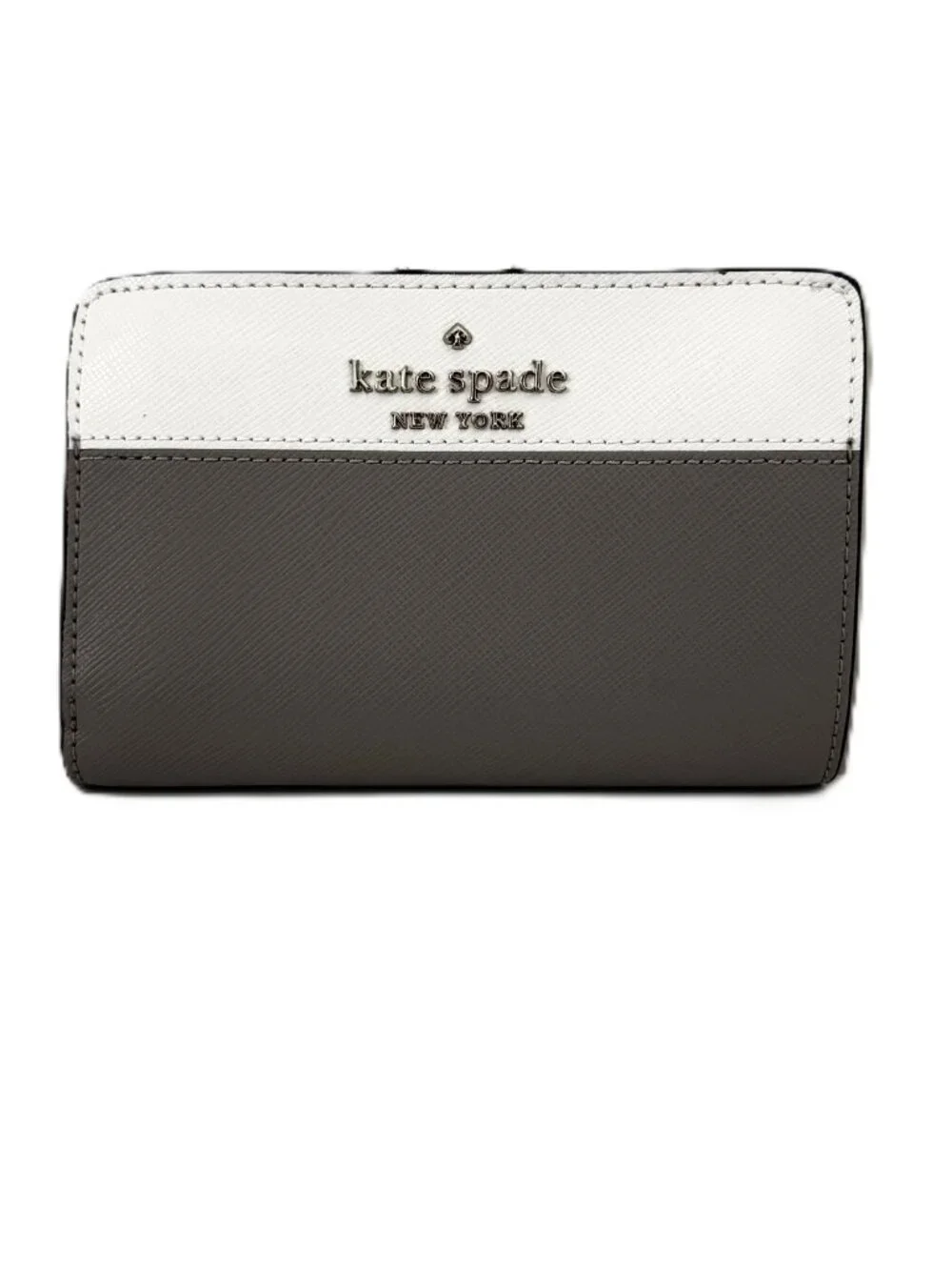 Kate Spade Staci Colorblock Saffiano Leather Medium Wallet Gray White